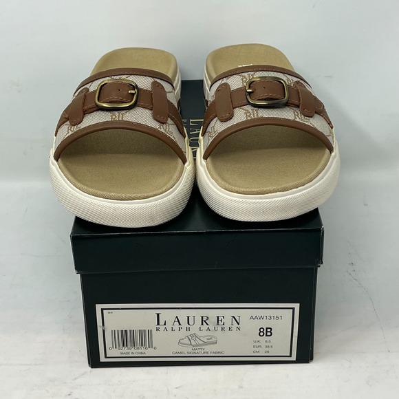 Ralph Lauren Matty Sandals Camel Signature Fabric Beige Women's Size 8B VTG NEW - Picture 13 of 15